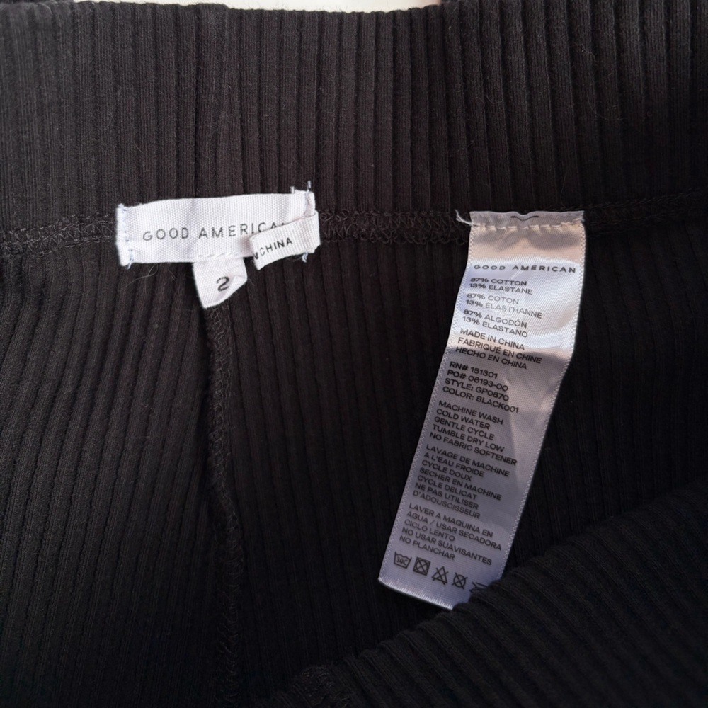 Good American Ribbed Flare Pants High Rise Black Pull On Size 2 - Picture 4 of 8